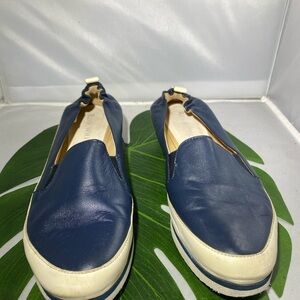 RON WHITE NELL NAVY LEATHER SLIP‎ ON SNEAKER​​​​​